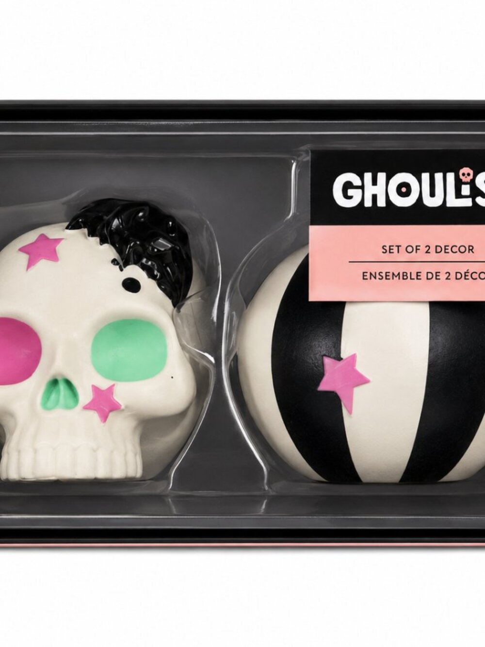 Ghoulish Sugar Skull And Striped Pumkin Decor Set